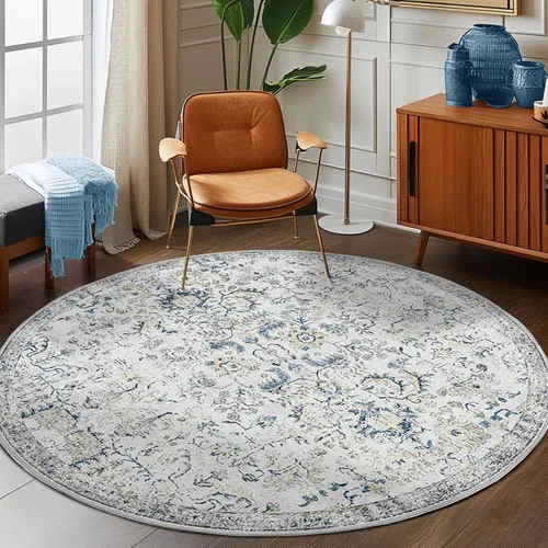 Miniatura 233 de jinchan Lima - Alfombra simétrica floral geométrica lavable, alfombra de entrada de medio círculo de 2 x 3, alfombra de media luna, suave y Azul