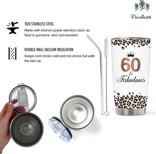 Miniatura 4 de Vivulla68 Regalos de feliz cumpleaños 60 para mujeres, regalo de cumpleaños 60 para mujeres, regalos para mujeres de 60 años, regalos de cumpleaños