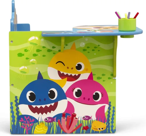 Miniatura 7 de Delta Children - Escritorio con silla y compartimento de almacenamiento + Organizador de juguetes para 6 contenedores con diseño de tiburón bebé