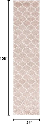 Miniatura 2 de SAFAVIEH Tahoe Shag Collection - Alfombra para pasillo, 2 x 9 pies, color beige y blanco, diseño de enrejado, no desprende pelusa y de fácil