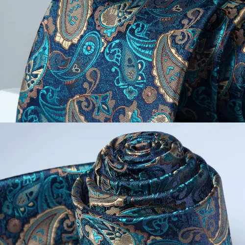 Miniatura 188 de HISDERN Corbatas para hombre, corbata de cachemira y bolsillo cuadrado tejido clásico floral para hombre, corbata de fiesta de boda