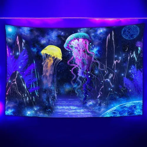 Miniatura 10 de JZDACH Tapiz de astronauta espacial, galaxia, universo, planeta, galaxia, reactivo a los rayos UV, planeta que brilla en la oscuridad, tapices