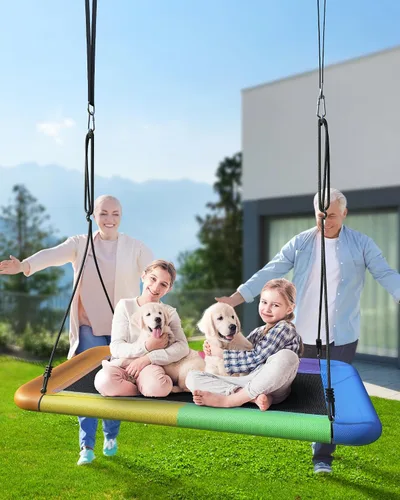 Miniatura 4 de Everyfun Columpio de árbol para niños y adultos, columpio de plataforma rectangular impermeable de 60 pulgadas, 700 libras resistente con correas