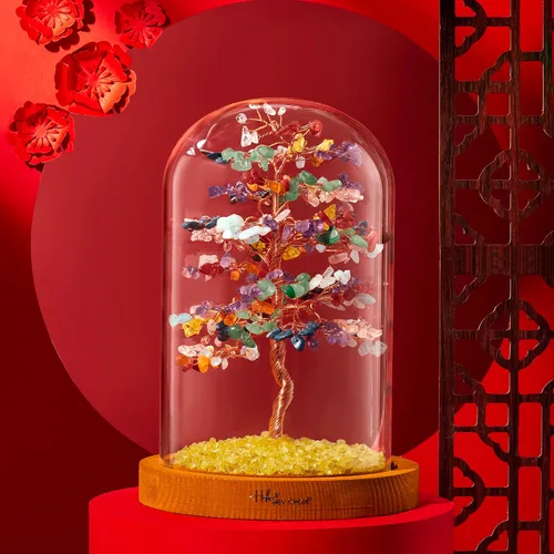 Miniatura 6 de Árbol de la vida de cristal curativo de 7 chakras hecho a mano para decoración del hogar y la oficina, árbol bonsái de dinero Feng Shui