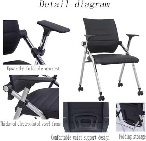Miniatura 5 de Silla de oficina plegable con ruedas, sillas de entrenamiento para conferencias, sillas de oficina acolchadas portátiles. Respaldo hinchable