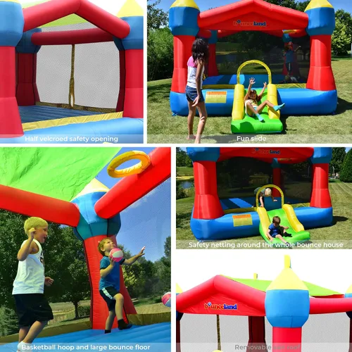 Miniatura 6 de Castillo hinchable de fiesta Bounceland, casa saltarina, 16 pies de largo x 13 pies de ancho x 10.3 pies de alto, aro de baloncesto, techo solar