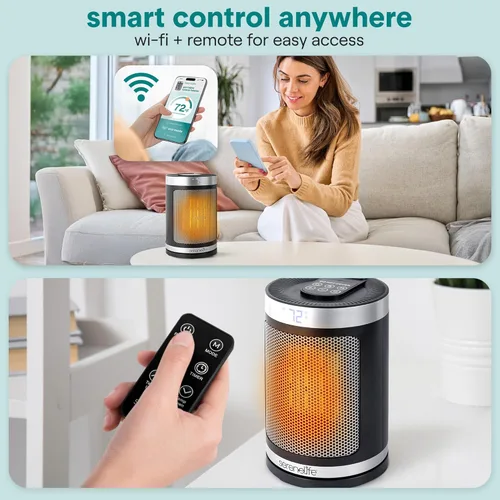 Miniatura 4 de SereneLife Calentador de espacio inteligente: calentador eléctrico para interiores de 1500 W con termostato, control remoto, temporizador de 12 WiFi