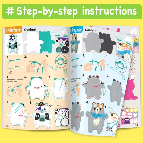 Miniatura 6 de EZCRA Kit de costura Bear & Animal para niños de 4 a 8 años, proyectos de manualidades de fieltro sin ensuciar, 4 artes y manualidades fáciles