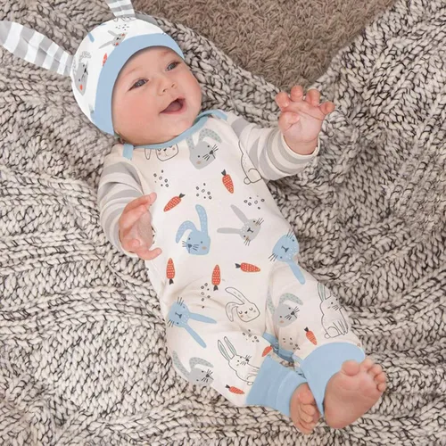 Miniatura 2 de Yowein Mameluco para bebé, recién nacida con sombrero de conejo, manga larga, cuello redondo, disfraz para bebe conejito