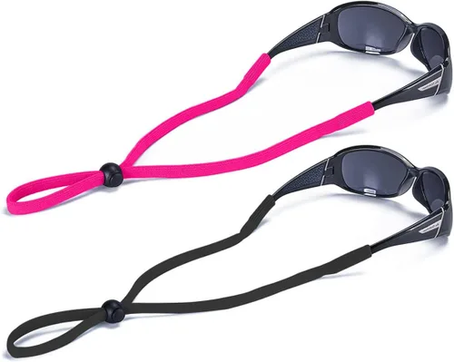 SHINKODA Adjustable Glasses Strap for Adults and Kids | 2-Pack Eyewear Retainer Cord for Reading, Safety, Sports & Sunglasses Negro y rosado neón