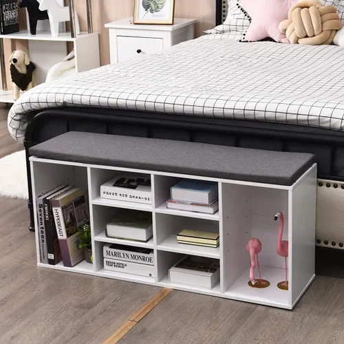Miniatura 4 de Giantex Banco de almacenamiento de zapatos con cojín, banco de zapatos de entrada, estantes ajustables, banco organizador de zapatos de 10 cubos