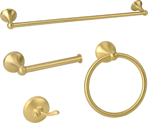 Juego de 4 accesorios de baño antiguos de oro cepillado, juego de toallero de 24 pulgadas, juego de toallero, juego de toallero de baño