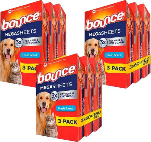 Miniatura 10 de Bounce Hojas para secadora de pelo y pelusa para mascotas con 3 peleadores de pelo de mascotas, aroma fresco, 130