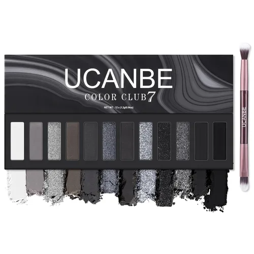 Miniatura 10 de UCANBE Paleta de maquillaje de sombra de ojos de 12 colores, sombra de ojos desnuda mate brillante neutral con kit de brochas de doble punta, 04