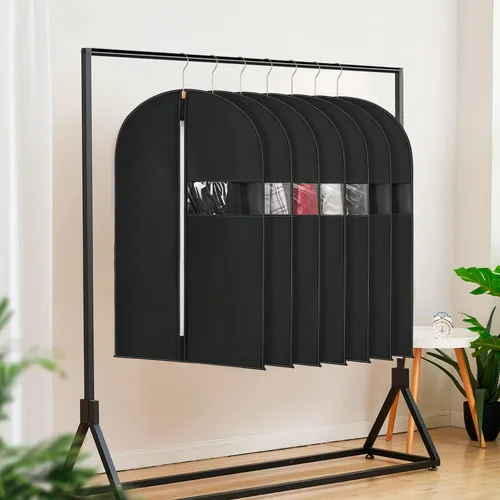 Miniatura 7 de Paquete de 6 bolsas de ropa de 24 x 40 pulgadas para almacenamiento de tela no tejida, bolsas de vestir negras para colgar ropa, bolsas de traje