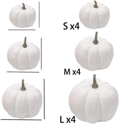 Miniatura 2 de WESAPPINC Calabazas artificiales, 12 calabazas falsas blancas surtidas, calabazas grandes de cosecha sintética para otoño, Acción de Gracias