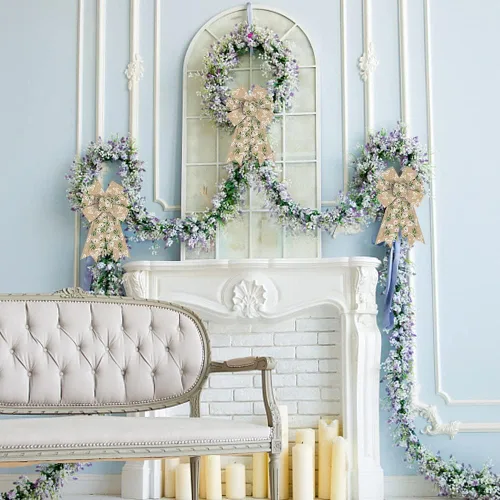 Miniatura 4 de Hying 2 lazos de flores de otoño para corona, corona de arpillera natural, lazo floral de mariposa para casa de campo, lazos para puerta delantera