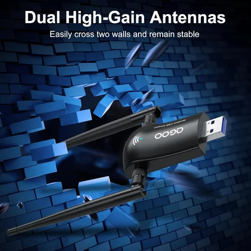 Miniatura 3 de QGOO AC1300Mbps Adaptador WiFi inalámbrico para PC de sobremesa - Dongle de red USB 3.0 con antenas duales de alta ganancia de 5dBi, banda dual