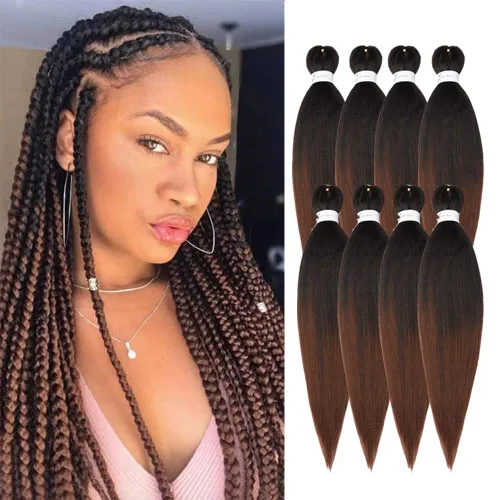 Miniatura 54 de Cabello trenzado preestirado negro natural, cabello largo trenzado de 32 pulgadas, 8 paquetes de extensiones de cabello trenzado profesional