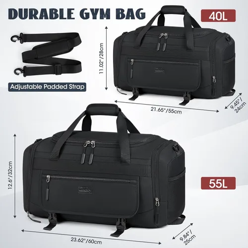 Miniatura 2 de Bolsa de gimnasio para hombre, 40 L, bolsa de lona deportiva para gimnasio, bolsa de lona para mujer, con compartimento para zapatos y bolsillo