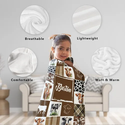 Miniatura 6 de Manta de bebé personalizada con estampado de vaca, nombre personalizado, manta de cumpleaños para recién nacido, manta de recepción para niño
