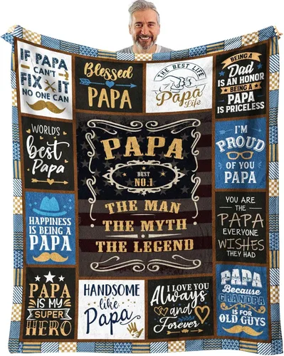 Manta de regalos de Navidad para papá de nietos de 60 x 50 pulgadas, regalos de cumpleaños para papá de parte de nietos, regalos de papá de nieta,