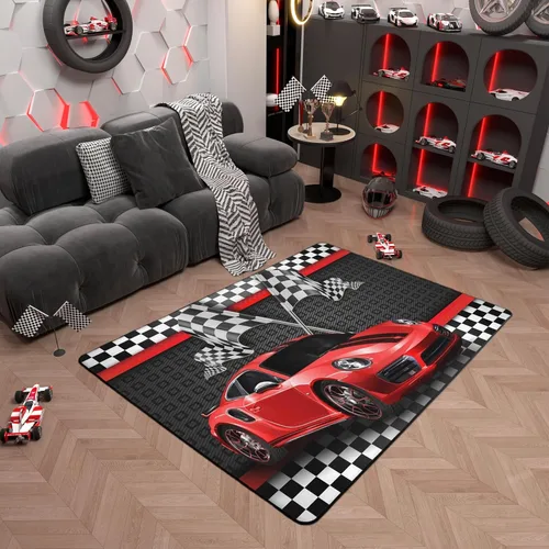 Miniatura 12 de Alfombra de Juego de Autos de Carreras para Niños, Alfombras de Juego para Niños, Alfombra de Sala de Juegos para Niños con Respaldo de Goma