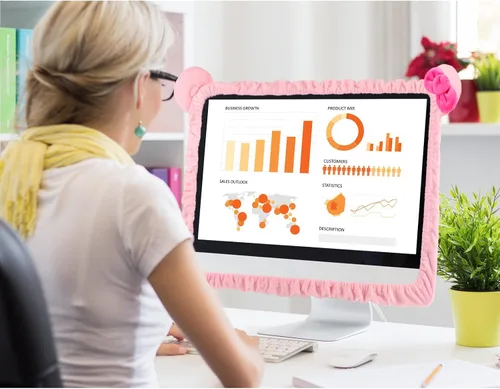 Miniatura 4 de Remagr 2 fundas Kawaii para monitor de computadora de 20 a 29 pulgadas con diseño de orejas de gato, lindo protector de polvo para monitor rosa