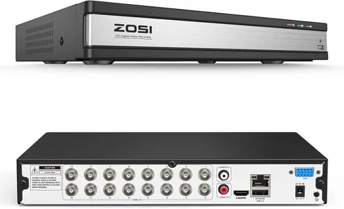 ZOSI H.265+ 1080P FHD 16 Canal DVR para Sistema de Cámara de Seguridad Doméstica con Detección de Humanos y Vehículos AI, Grabadora DVR CCTV de