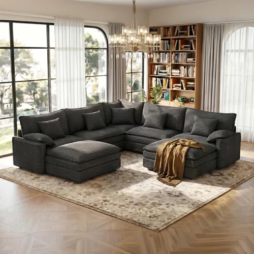 Miniatura 11 de Vesgantti 2 Piece Loveseat & 3 Seater Sofa Set, Modular Cloud Couch, Beige