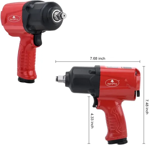 Miniatura 2 de AEROPRO TOOLS Llave de impacto de aire de aluminio de 1/2 pulgada (A398), de doble martillo con 1380 pies-libra de torque máximo de aflojamiento