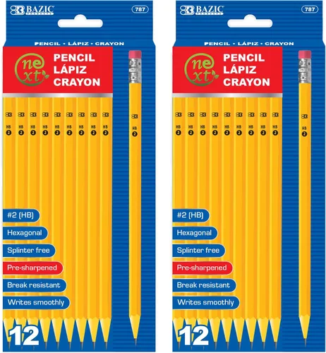 Miniatura 8 de BAZIC PRODUCTS Lápiz preafilado #2 HB, borrador sin látex, lápices amarillos preafilados sin madera, para examen, escuela, oficina (12/paquete), 1