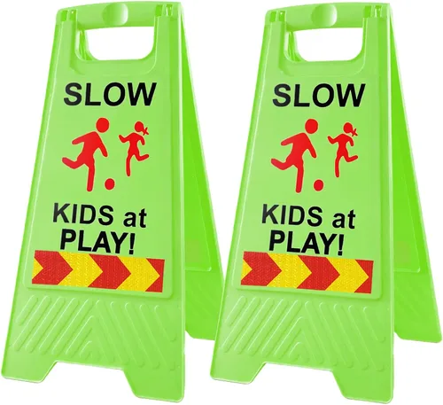 Letreros de "Niños Jugando Despacio" para Calle, Texto de Doble Cara y Gráficos con Cinta Reflectante, Letrero de Seguridad de Niños Jugando para