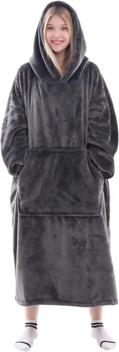 Miniatura 17 de Waitu - Sudadera tipo manta, para regalar a hombre o mujer, muy cálida y acogedora, gigantesca, con capucha, de gruesa franela, con mangas y un Negro