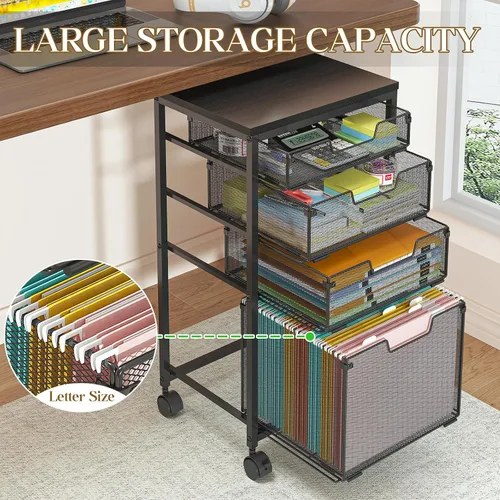 Miniatura 3 de Sbanmao - Carrito de Archivos Rodante con 4 Cajones de Almacenamiento, Archivador para Hogar y Oficina, Organizador de Carpetas Colgantes con Ruedas