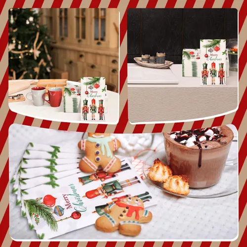 Miniatura 6 de Sinmoe 200 Piezas Servilletas de Papel de Invitados Cascanueces Navideños de 2 Capas Toalla de Mano Desechable para Baño Servilleta de Papel Feliz