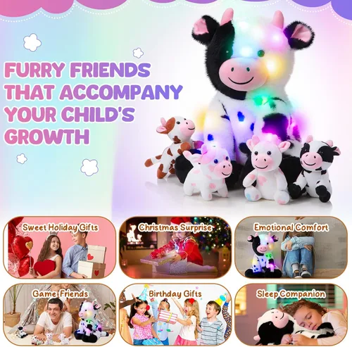 Miniatura 6 de Sumind 5 piezas de conjunto de animales de peluche de vaca de 13.78 pulgadas, mami vaca de peluche con 4 lindos becerros en su barriga, grandes