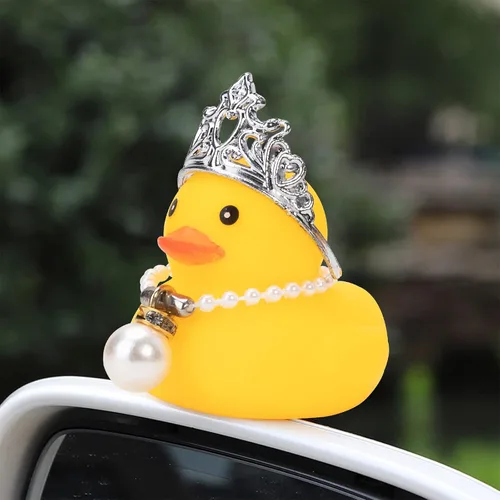 Miniatura 2 de wonuu Decoración de pato para tablero de automóvil, accesorios de goma con collar de perlas, corona, mini anillo de natación y gafas de sol