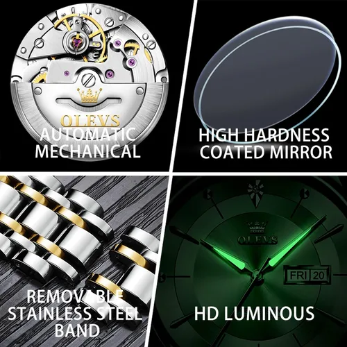Miniatura 6 de OLEVS Men's Automatic Mechanical Watch Self-Winding Luxury GoldSilver Two Tone Classic Calendar Waterproof Luminous Business Watch