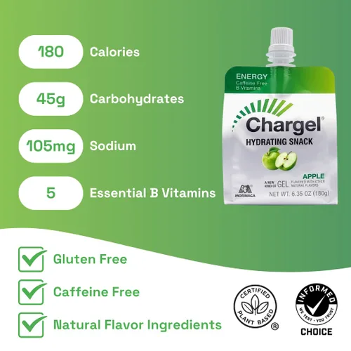 Miniatura 3 de Chargel Manzana, gel energético instantáneo sin cafeína, para correr, ciclismo, entrenamiento, senderismo esencial para mujeres y hombres, regalos