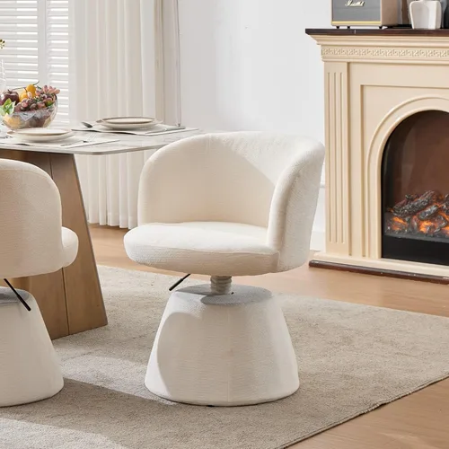 Miniatura 4 de Beige Small Office Chair, Chenille Cute Swivel Vanity Makeup Desk Chair with Wheels for Teens Women Girls, Comfy Adjustable Computer Chairs for