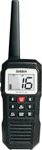 Uniden Atlantis 155 - Radio marina VHF bidireccional portátil, flotante IPX8 sumergible impermeable, pantalla de doble color, todos los canales