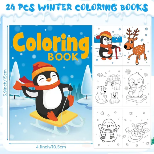 Miniatura 2 de Funrous 24 piezas de libros para colorear de invierno de Navidad a granel con 24 crayones apilables, páginas para dibujar de osos polares, muñecos