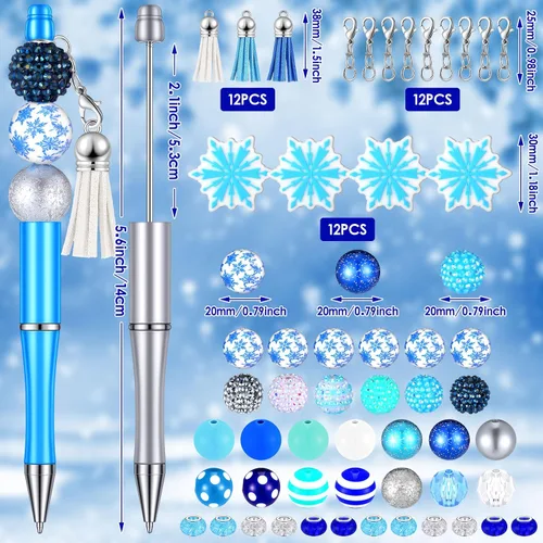 Miniatura 3 de Jutom Los kits de 12 bolígrafos de invierno incluyen 50 piezas de cuentas de colores, borlas y colgantes de copo de nieve, cuentas focales surtidas