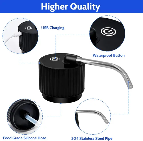 Miniatura 4 de Dispensador de agua de campamento para botella de 5 galones, bomba de botella de agua eléctrica portátil con carga USB, bomba universal de micro