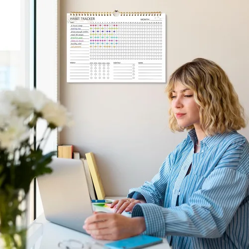 Miniatura 7 de Calendario de seguimiento de hábitos – 12 meses sin fecha, seguimiento diario de objetivos y hábitos, planificador de hábitos con encuadernación
