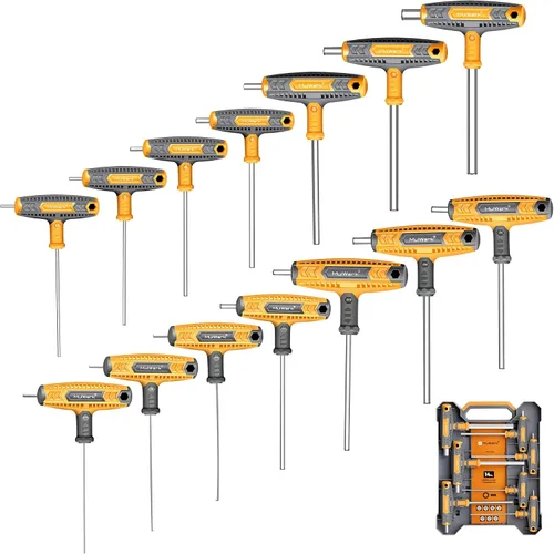 MULWARK Juego de llaves Allen de mango en T de 14 piezas, métricas y estándar con mango en T y juego de destornilladores hexagonales largos, regalo