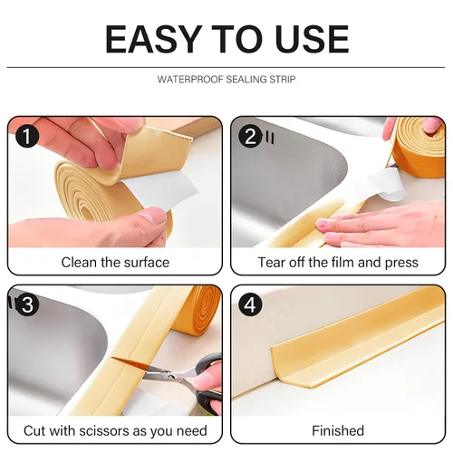 Miniatura 6 de 3 rollos de 10.5 pies de cinta de calafateo para inodoro, tira autoadhesiva de calafateado para sellado de baño, despegar y pegar, tira de calafateo
