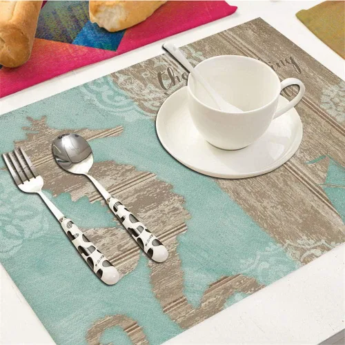 Miniatura 5 de Juego de 4 manteles individuales con diseño de caballo marino, color azul y marrón, resistentes al calor, para mesa de comedor, antideslizantes, 18