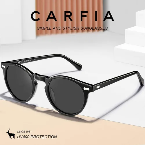 Miniatura 71 de CARFIA Gafas de sol polarizadas de acetato redondo para mujer, protección UV de cara pequeña con funda de cuero CA5288